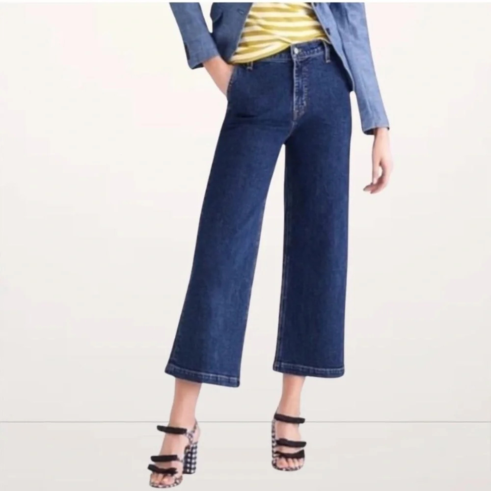 J. Crew Dark Blue Wide-Leg Cropped Jeans